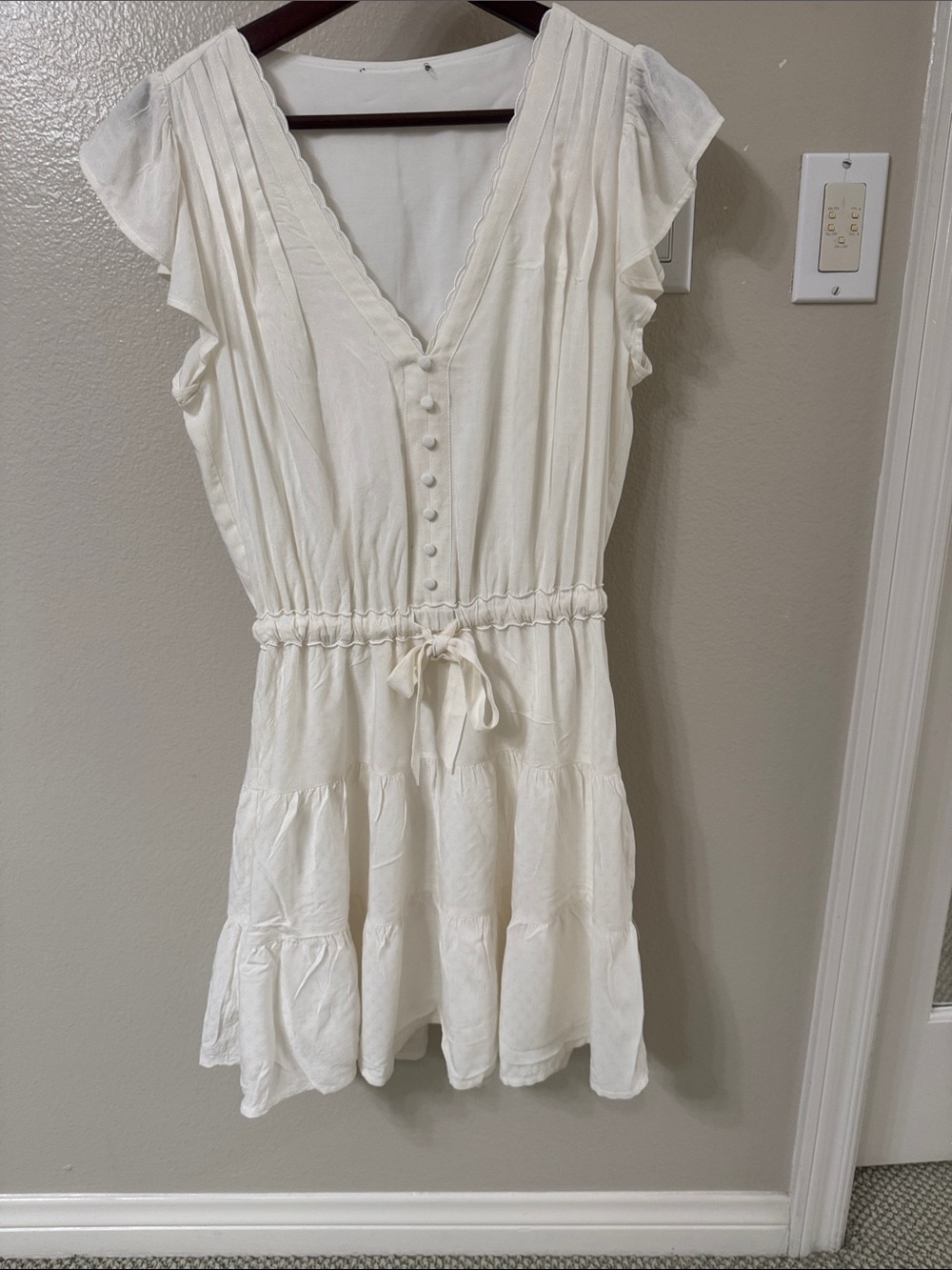 Paige Cream Tiered Button-Front Summer Dress, XS